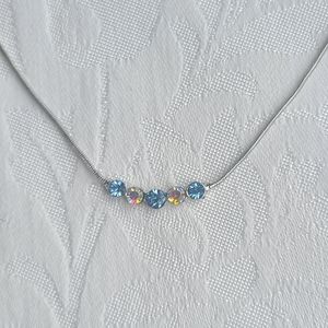 Vintage Lady Remington Blue & Rainbow Crystal Stone Necklace